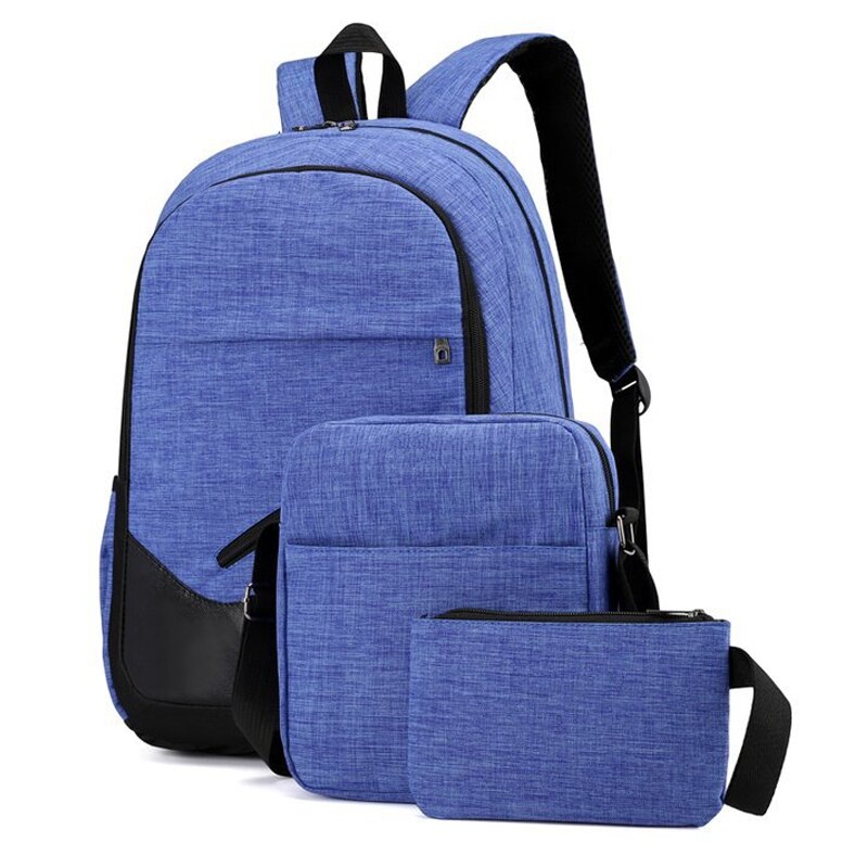 3Pcs/Set Unisex Backpack School Shoulder Bag Oxford Cloth Travel Bookbags Kit: Blue