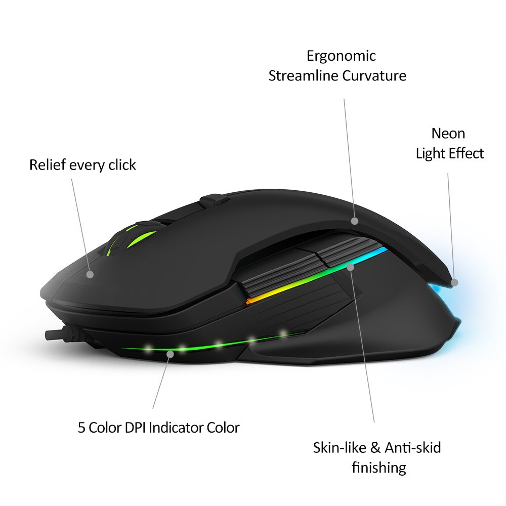 Delux M627S PMW3389 sensor Wired Gaming Mouse 8 Buttons 16000 DPI RGB Backlight Optical Left and Right hand Mice DIY Side Wings