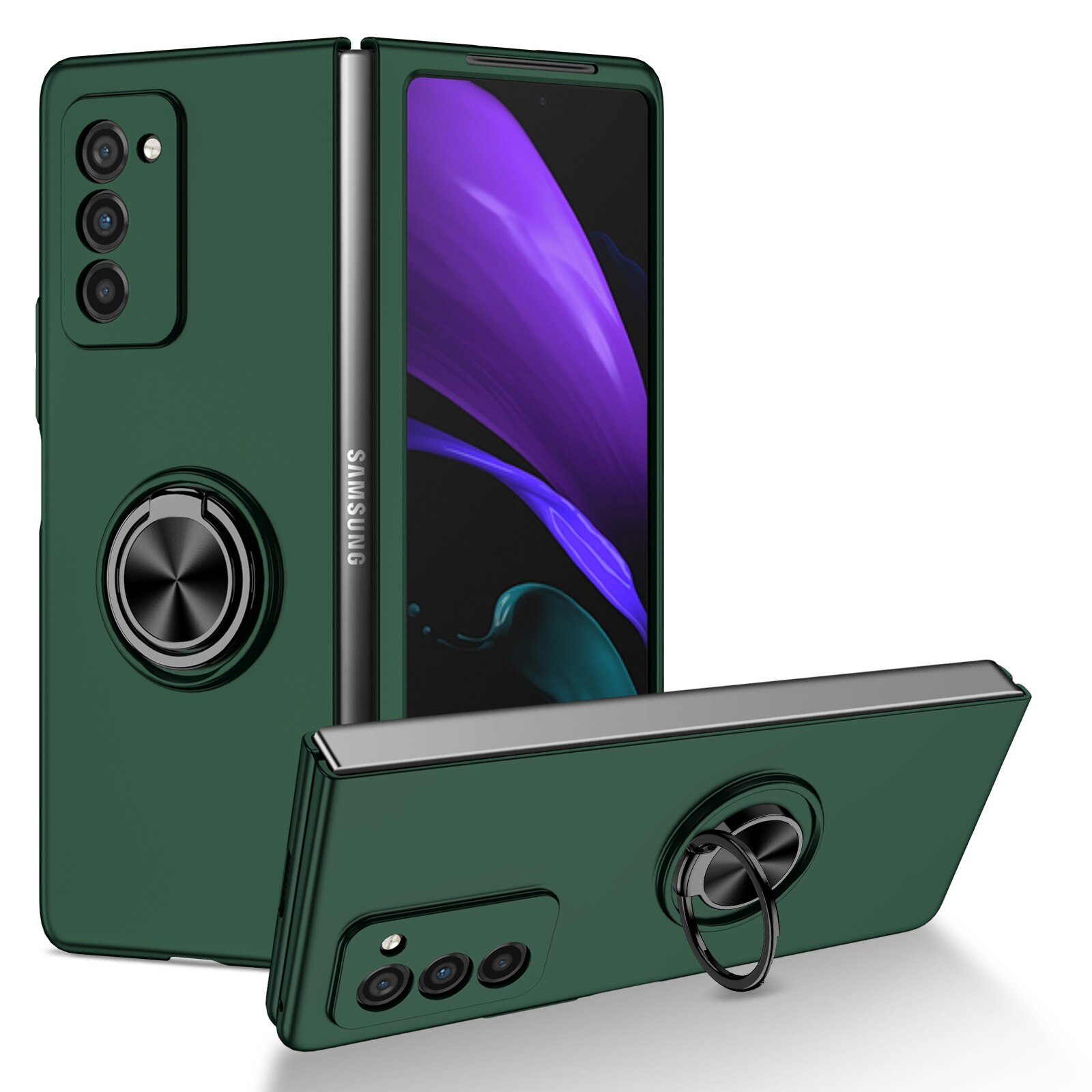 Odporny na wstrząsy metalowy pierścień Kickstand Case do Samsung Galaxy Z Fold 2 Fold2 5G Fold 3 Fold3 antypoślizgowa precyzyjna wycinanka pokrywa Capa: for Samsung Z Fold 3 / green