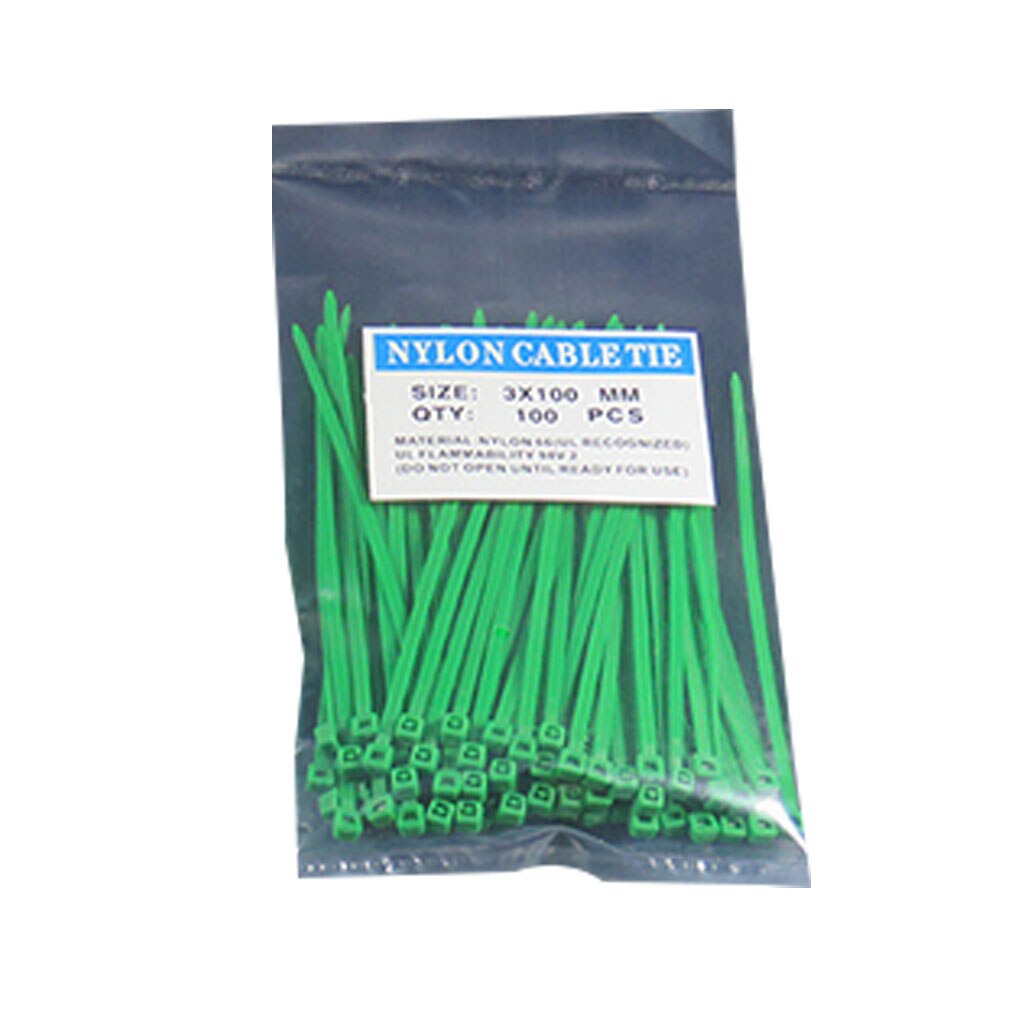 100Pcs/Pack 3*100mm Self-Locking Plastic Nylon Cable Ties Colorful National Standard Reusable Nylon Cable Tie Set: green