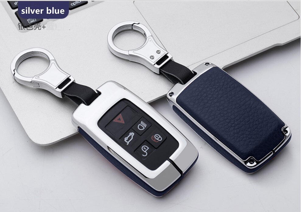 Autosleutel Geval Houder Sleutelhanger Voor Land Rover Range Rover Discovery 5 Sport Voor Jaguar Xel e-PACE: silver blue