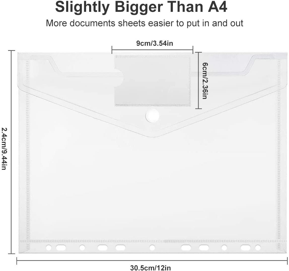 6Pcs A4 Plastic Filing Pockets, Waterproof 11 Holes Transparent High-resistance Perforated Pockets for School Life Office