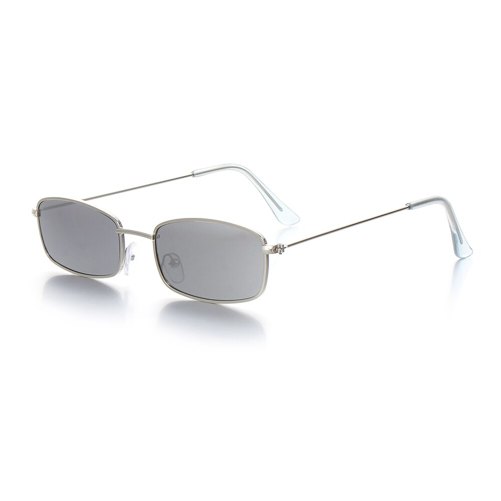 1Pc Kleine Retro Metalen Frame Fietsen Driving Zonnebril Vrouwen Mannen Rechthoek Kleurrijke Zonnebril UV400 Shades Clear Lens Eyewear: Silver Silver