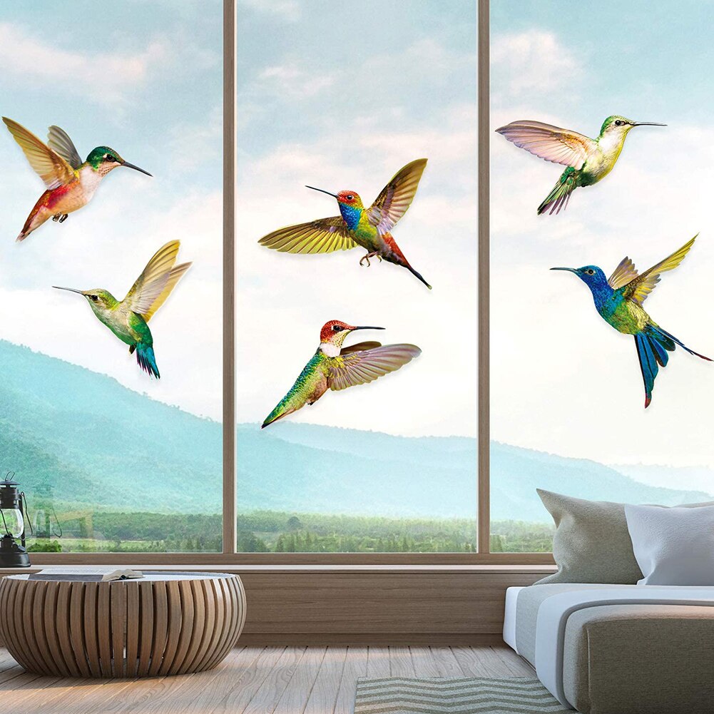 Hummingbird Sticker Glass Decal Electrostatic Glass Film Anti-Collision Window Cling To Prevent Bird Strikes Non Adhesive 6PCS