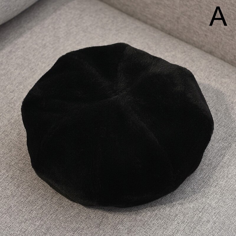 Femmes élégantes fausse fourrure bérets chapeaux décontracté couleur unie automne fille hiver coupe-vent chapeau femme Simple Vintage casquettes: A