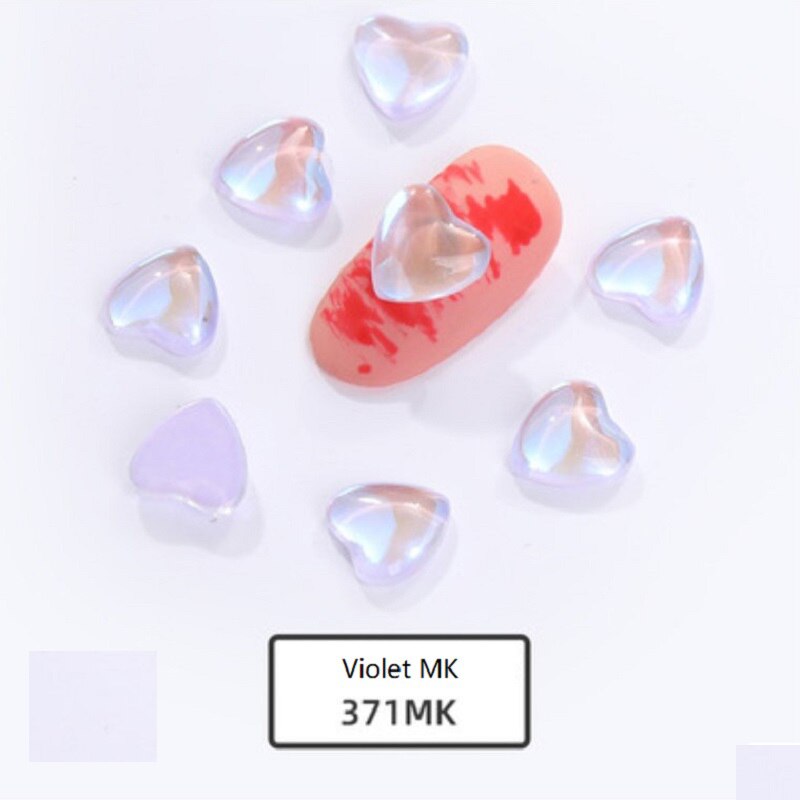 10Pcs 8mm Heart Rhinestone Flat Stones For Manicure Glitter Nail Jewelry Heart Nail Art Kawaii Nail Decoration Korean Nail Parts: Violet MK