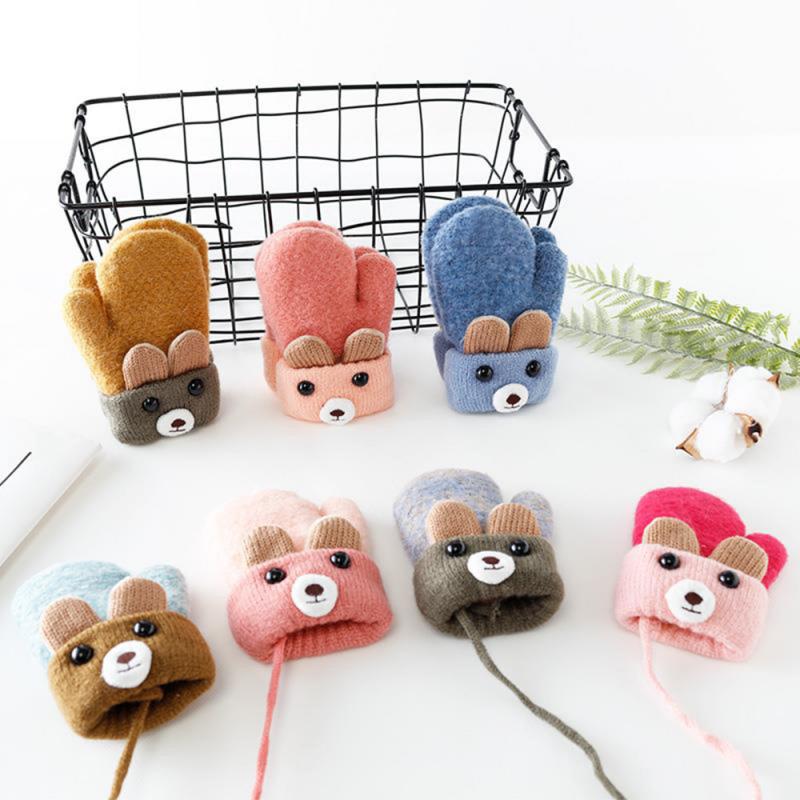 Neue 0-3 Jahre alt niedlich Bär Karikatur Baby Handschuhe Winter betroffen Wolle Neugeborenen Fäustlinge Samt Dicke freundlicher freundlicher Halten Finger Warme