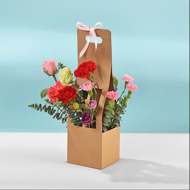 Portable Foldable Flower Box Waterproof Paper Packing Bag Florist Fresh Flower Carrier Bag Handmade Bouquet Basket Wedding