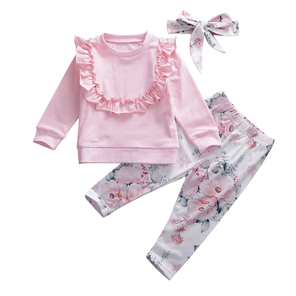 Focalisat ensemble de vêtements 3 pièces pour filles | Haut à manches longues, pantalon, bandeau, ensemble de vêtements pour 6-24 mois: 24M