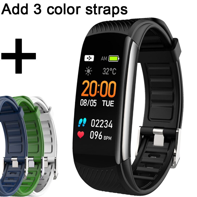 C6S Smart Fitness Bracelet Men Women Heart Rate Monitor Smart Band Fitness Tracker Watch WhatsApp Reminder Smart Bracelet Watch: Add 3 strap