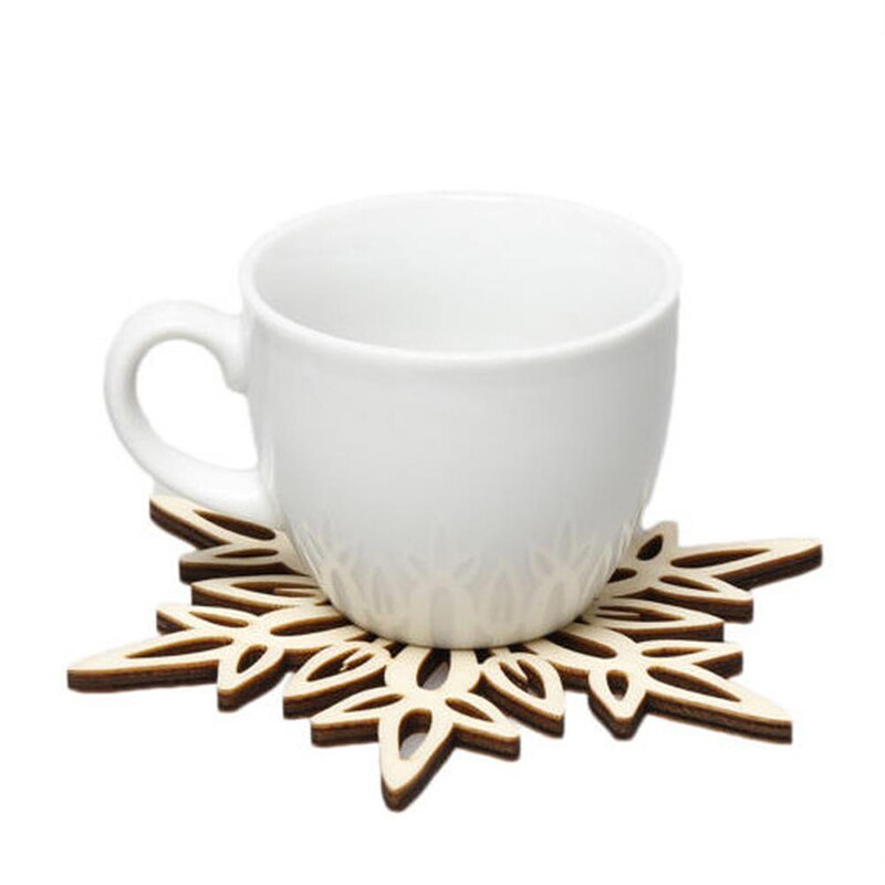 Miljøvenlig træ udskåret snefnug julekrus glasbrikker chic holder kaffe te drink kop måtte skrivebord dekoration varmeisoleret pude