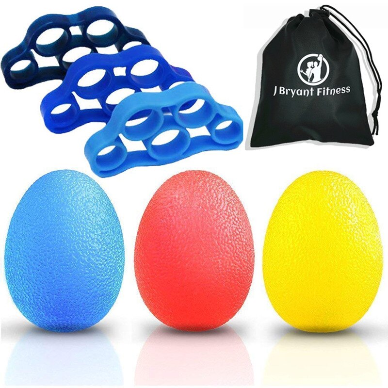 Stress Hand Grip Ball Finger Strength Training 3 Stress Relief Therapy Egg Balls and 3 Finger Stretcher Sets for Rehabilitation: Default Title