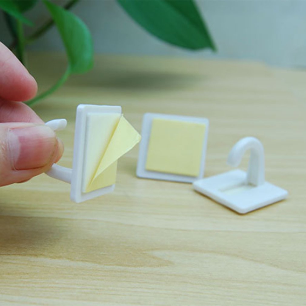 1 Pcs White Self Adhesive Plastic Square Hook Small Wall Mount Hanger Holder Hook For Home Kitchen Bathroom