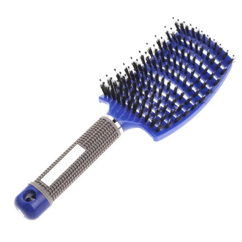 Cepillo para el cabello, cepillo para desenredar, cerdas y nailon, pelo rizado húmedo para mujer, peine para masaje del cuero cabelludo, herramientas de estilismo para salón de peluquería: Gris