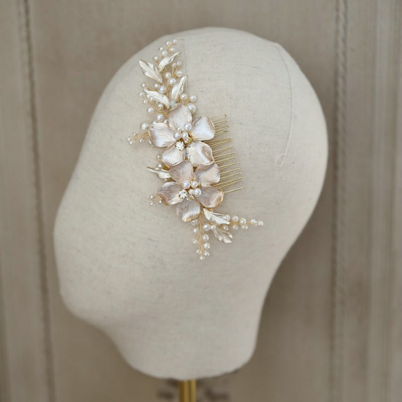 Flores de esmalte blanco precioso, peineta de novia, tocado de perlas, accesorios para el cabello hechos a mano, accesorios para el cabello, joyería