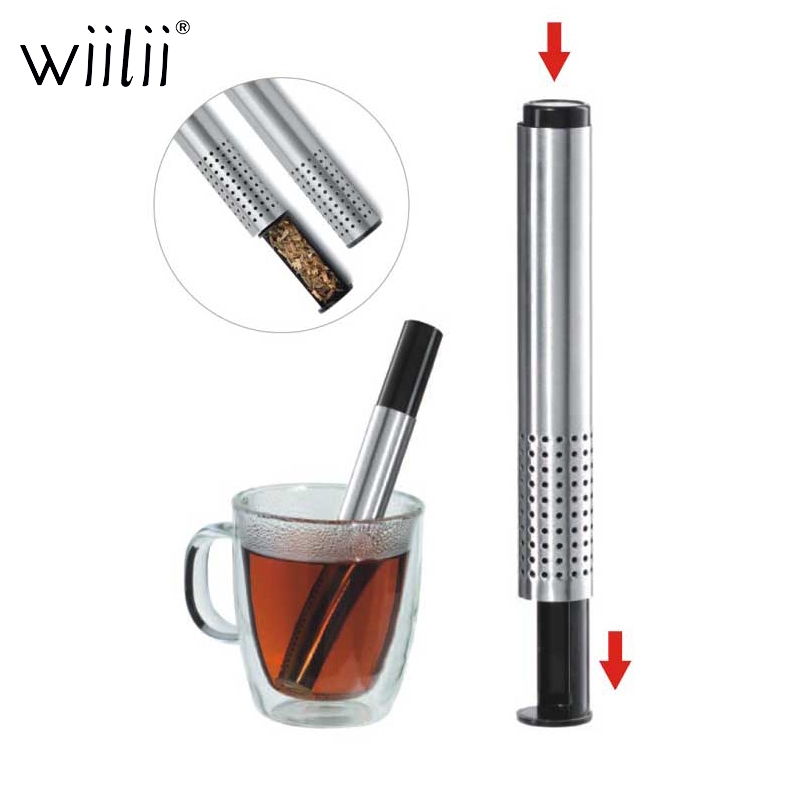Wiilii long tea infuser stejlere si stick pipe mesh rustfrit stål filter til løse blade urter eller krydderi enkelt kop brygger