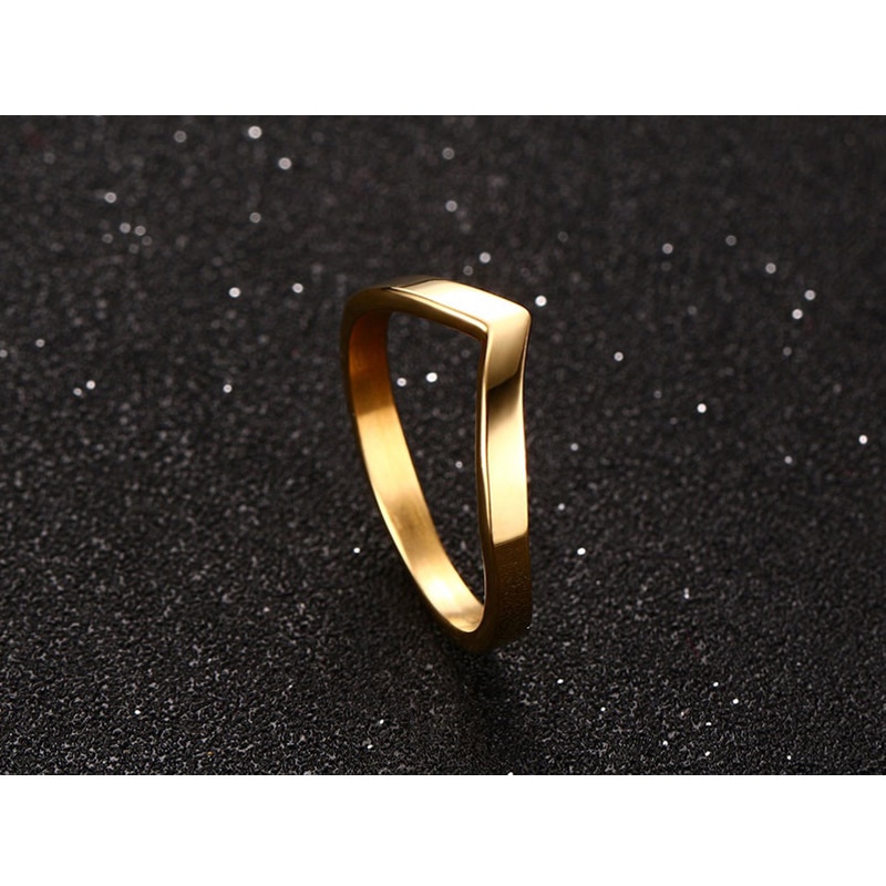 Vnox V Shape Ring Women's Chevron Rings Gold-color Titanium Steel Wedding Bands Rings for Women