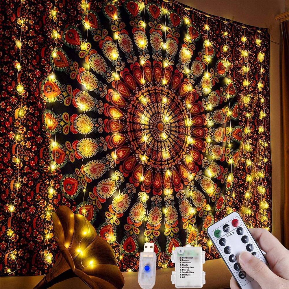 3x1M/3x2M/3x3M LED Copper Wire Icicle Curtain Lights USB Fairy Window String Lights Garland For Xmas Wedding Party Garden