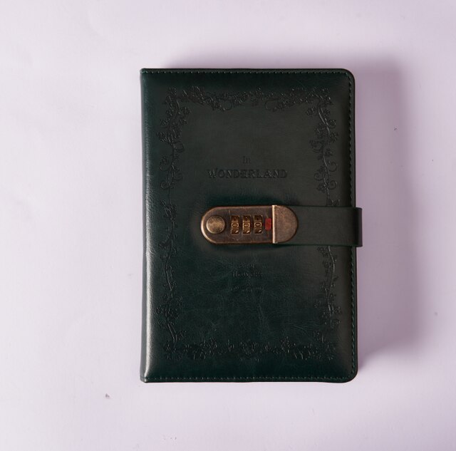 A5 Korea Retro Notebook Password Book with Lock School Office Supplies Stationery Personal Diary Journal Cover planner: 2 Green