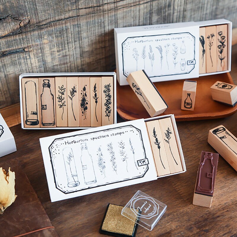 La planta, sellos de goma madera conjunto de sello de caucho para manualidades para tarjeta de estudiante haciendo Scrapbooking