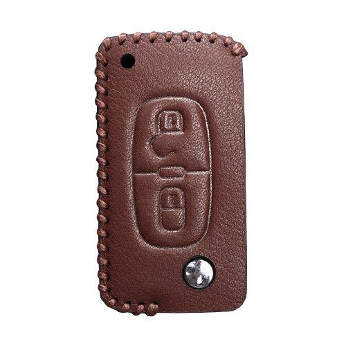Leather Car Key Case Cover For Peugeot RCZ 107 206 207 208 306 307 308 407 408 Auto Key Bag Shell Protector Accessories: 2 Button Brown