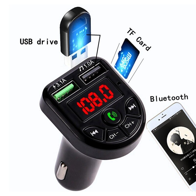 Usb Auto Telefoon Oplader Bluetooth 5.0FM MP3 Speler 3.1A Dual Tf Card Usb Car Charger Sigarettenaansteker Slot
