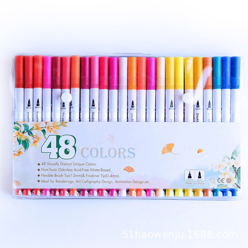 Anime Manga Feine Liner Stifte Aquarell Dual Spitze Pinsel Stift Skizze Graffiti Kunst Marker Für Zeichnung Schreibwaren Schule Liefert: 48 Farben