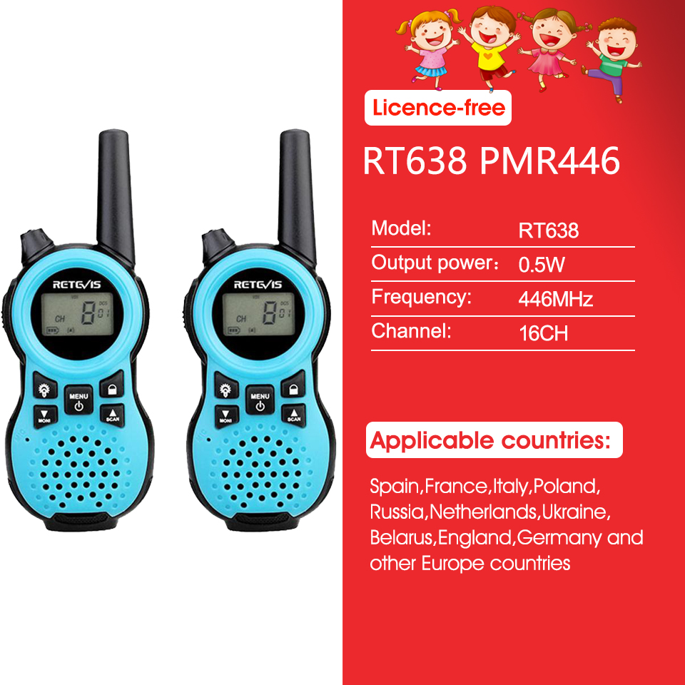 Retevis RT638 Walkie Talkie freundlicher 2 stücke PMR USB Ladung Taschenlampe freundlicher Spielzeug Radio Geburtstag Weihnachten für Jungen mädchen