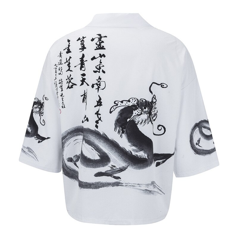 Chinese Inkt Schilderij Print Kimono Streetwear Haori Mannelijke Yukata Samurai Kimono Karate Shirt Japanse Kimono Vest Mannen: M