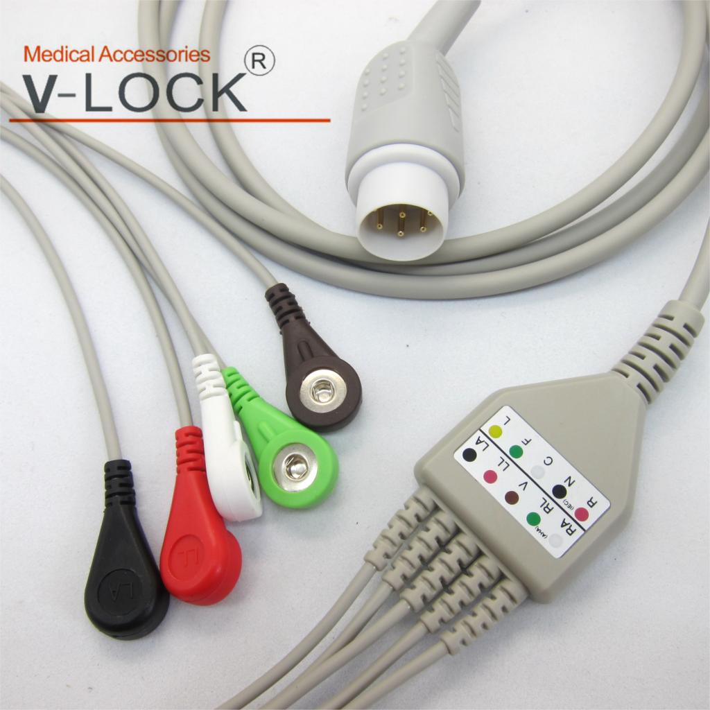 Cable ECG de una sola pieza y cables de plomo 3 cables 5 cables clip de presión para el monitor de paciente desfibrilador HP