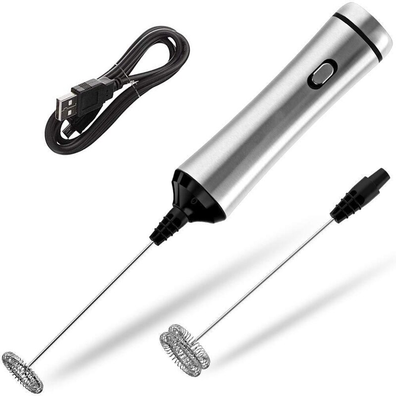 Usb Chargeable Double Spring Whisk Head Electric Milk Frother Stainless Steel Handheld Milk Foamer Drink Mixer Two Speeds