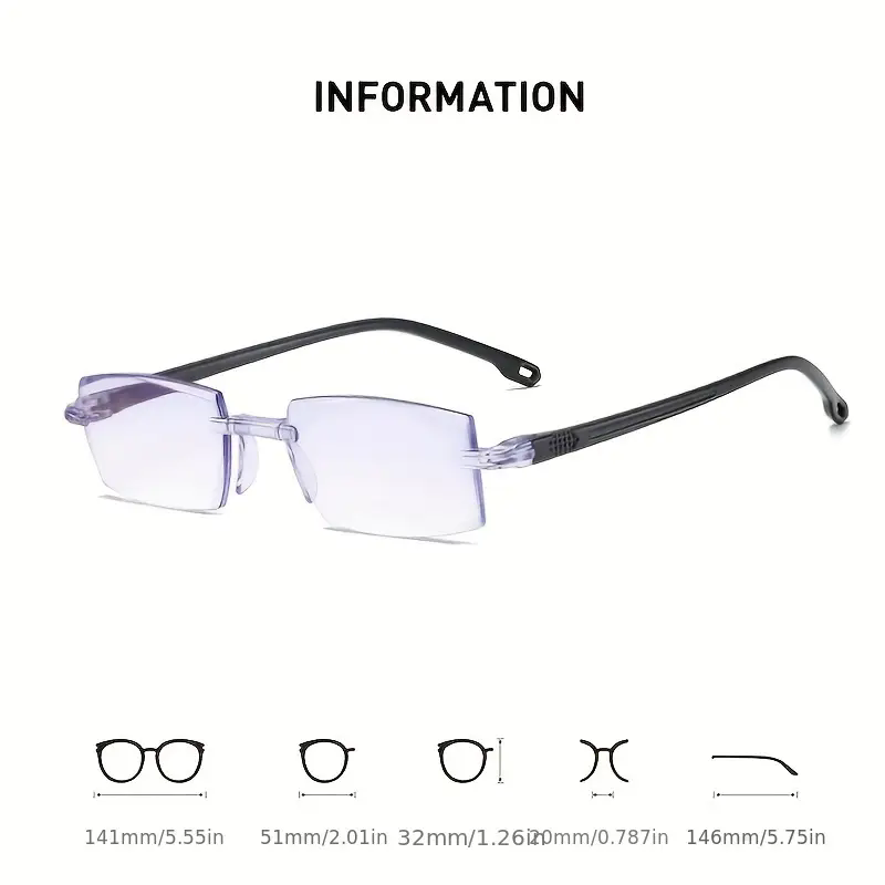 Set van 5- randloze leesbrillen in vintage stijl - rechthoekig montuur, blauwlichtfilter, anti-vermoeidheid, unisex, lichtgewicht