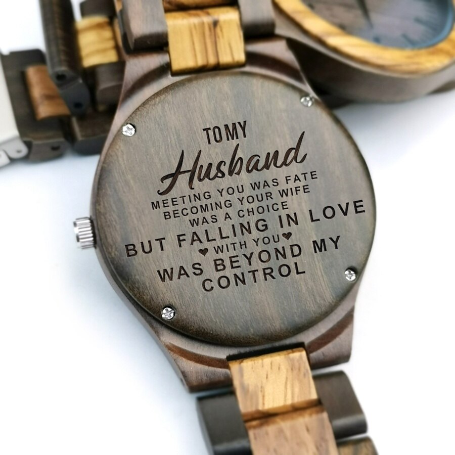 Om Mijn Man-I Love You Gegraveerd Houten Horloge – LovingPrices