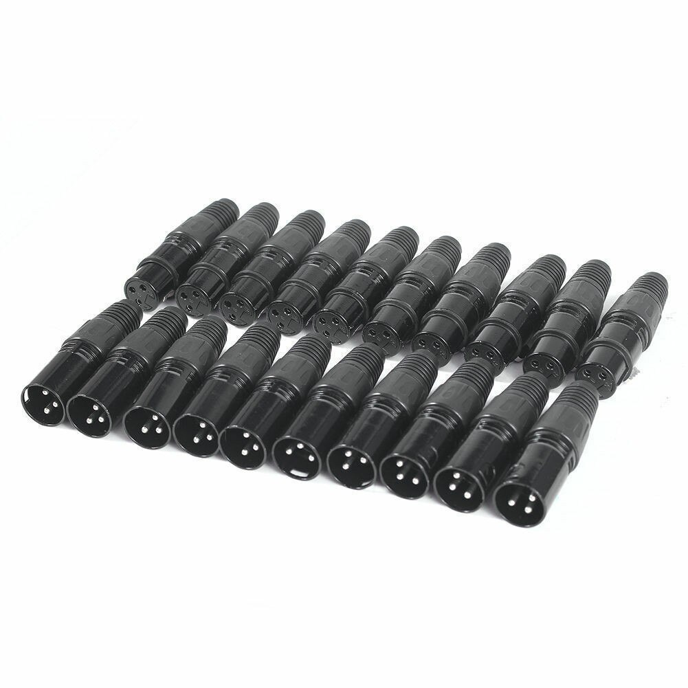 Cabo de conectores de microfone, 10 pares de conectores de cabo de microfone de áudio com 3 pinos xlr dmx, 10 peças macho + 10 peças fêmea, adaptadores de cabo de microfone