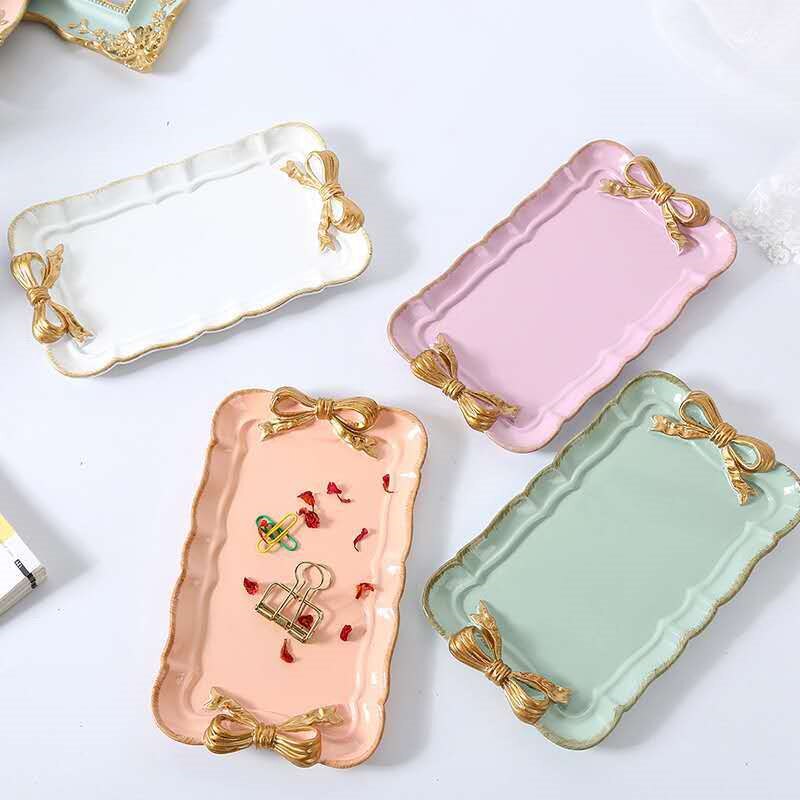 Bandeja de arco nórdico para cosméticos, plato de almacenamiento de frutas y postres, bandeja de aperitivos para pastel, Plato decorativo para el hogar, 1 ud.