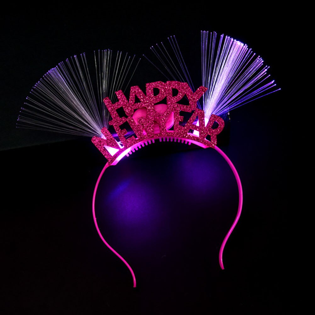 Glitter Happy Year Letters Hair Hoop Optical Fiber Light Up Party Favor Decoration