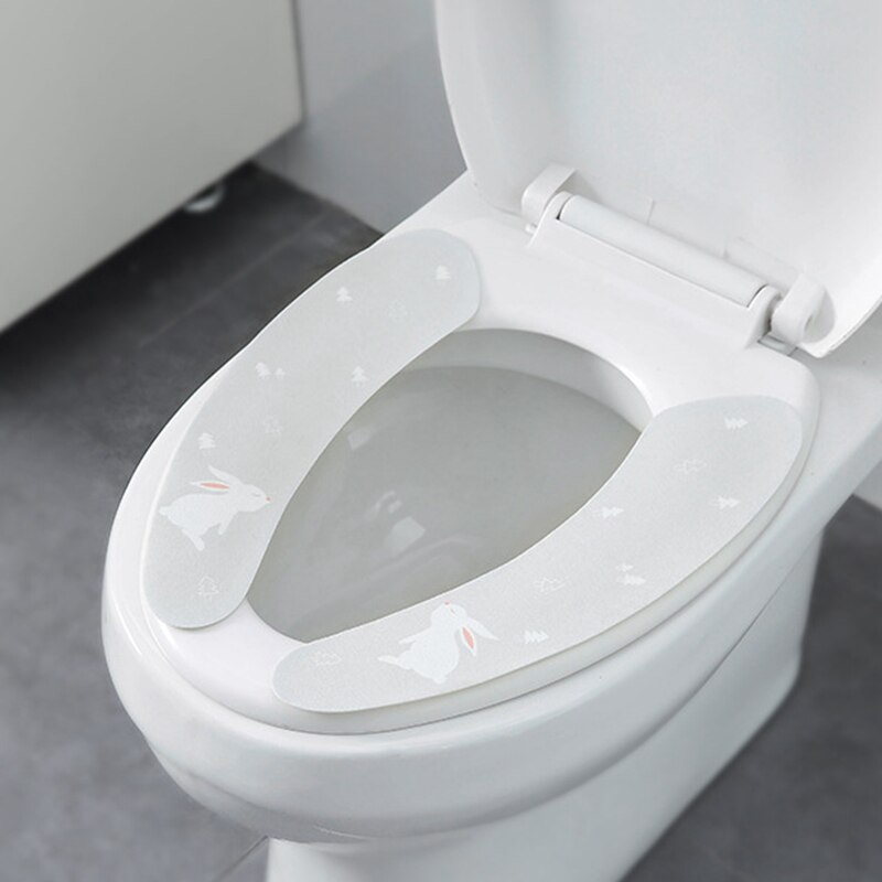 Cartoon Rabbit Toilet Seat Cover Winter Warm Toilet Cushion Toilet lid WC Sitting Ring Pad Paste Universal bathroom accessories: White Rabbit