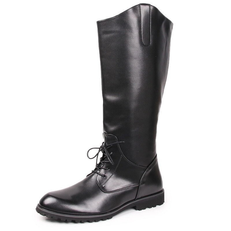 Bottes hautes noires pour hommes, chaussures de moto de styliste pour l'entraînement de l'armée, Cosplay Antique décontracté de rue