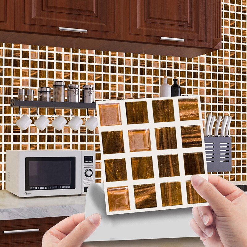 Azulejos de Gel mágicos para cocina y baño, baldosas de mosaico autoadhesivas, papel tapiz de cristal de ladrillo contra salpicaduras, 10 Uds.