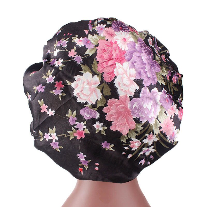 Gorro de satén para el pelo, gorro de ducha para dormir, diadema ancha de satén con gorro de noche, de Peinado Herramienta, 56-58cm: Negro