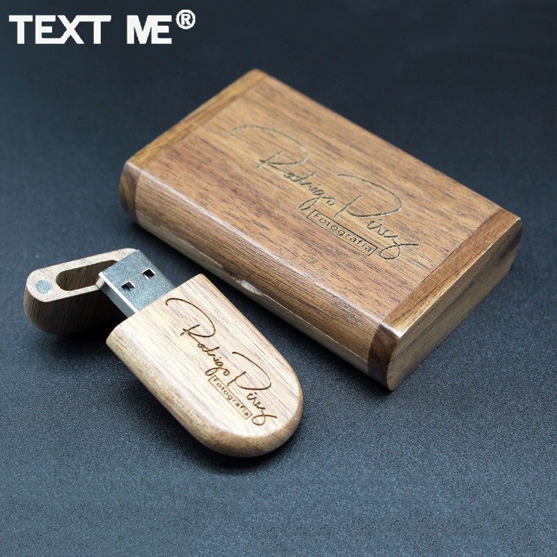 Text me pen drive usb com logo, madeira de derivação + caixa modelo usb2.0 4gb 8gb 16gb 32gb 64gb presente fotografia