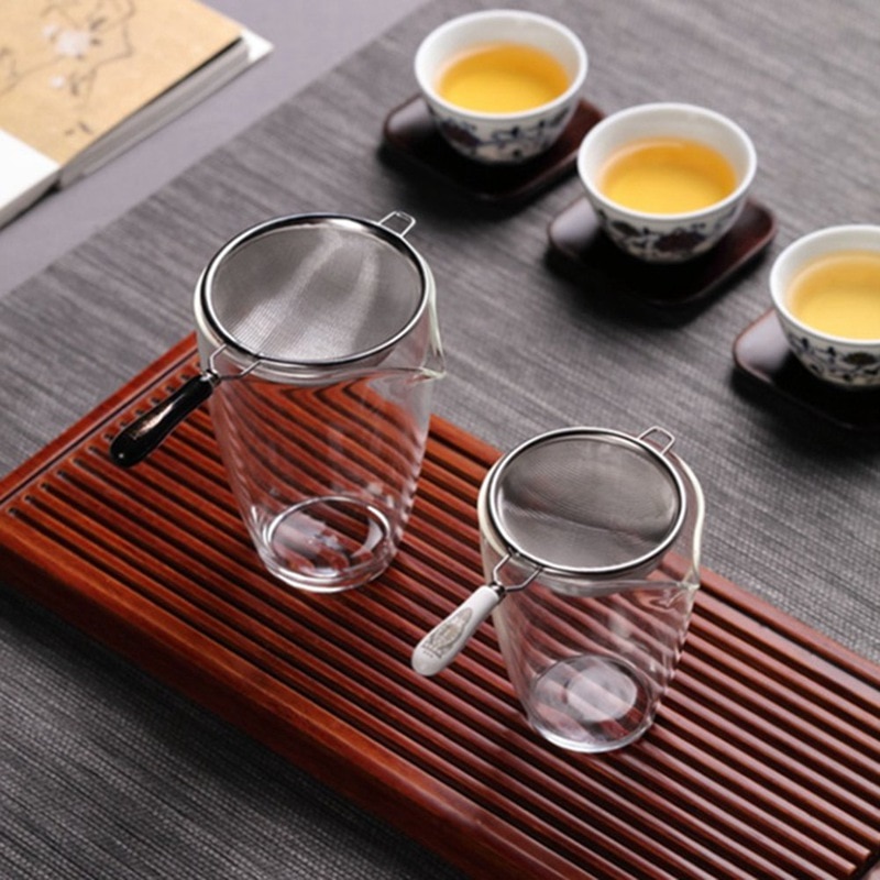 Vintage Chinese Tea Infuser Stainless Steel Dual Mesh Tea Strainer Loose Leaf Tea Filter Ceramic Handle Tea Accessories