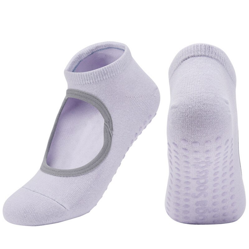 Damen-bandagen-yogasocken, rutschfest, schnelltrocknend, dämpfend, pilates-ballettsocken, guter halt, baumwollsocken: Lila