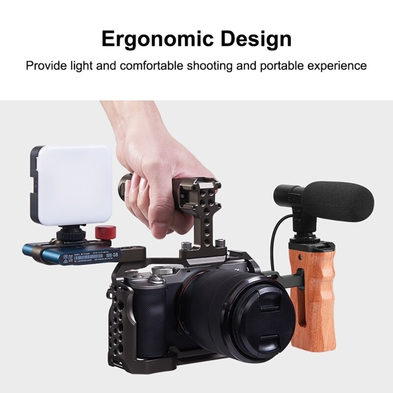 Universele Camera Houten Side Handvat Met Koud Shoe Mount Voor Camera Kooi Stabilizer 1/4 Inch Schroef