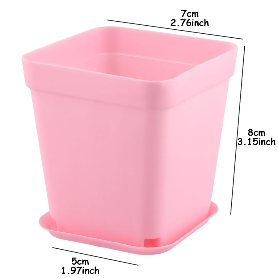 6/12pcs 7cm Pink Plastic Square Flower Plant Pots with Tray Nursery Pot for Succulent Office Desktop Gardening Balcony Decor