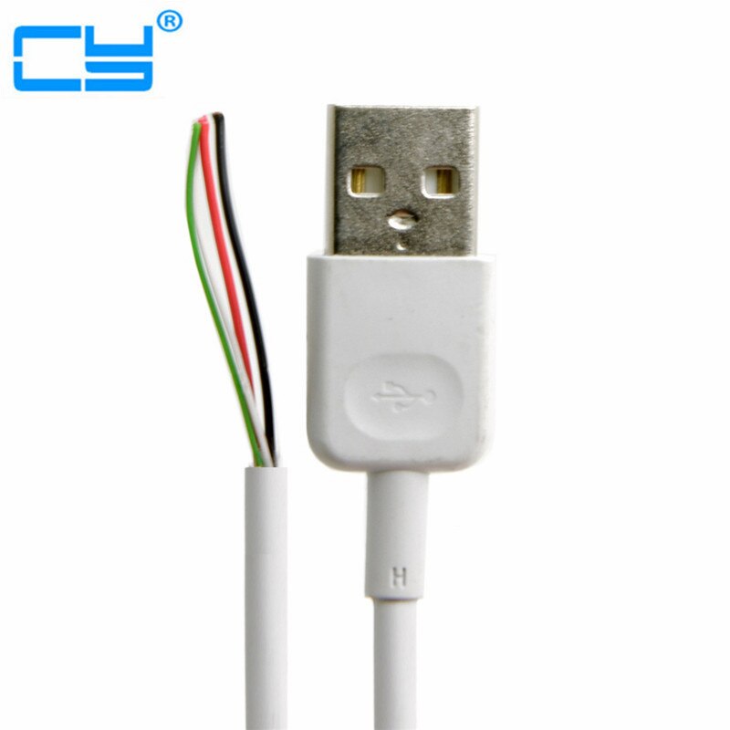 USB 2.0 Type A Male to 4 Wires Open Cable With Braid Shield for DIY OEM White 0.3m 0.5m 0.7m