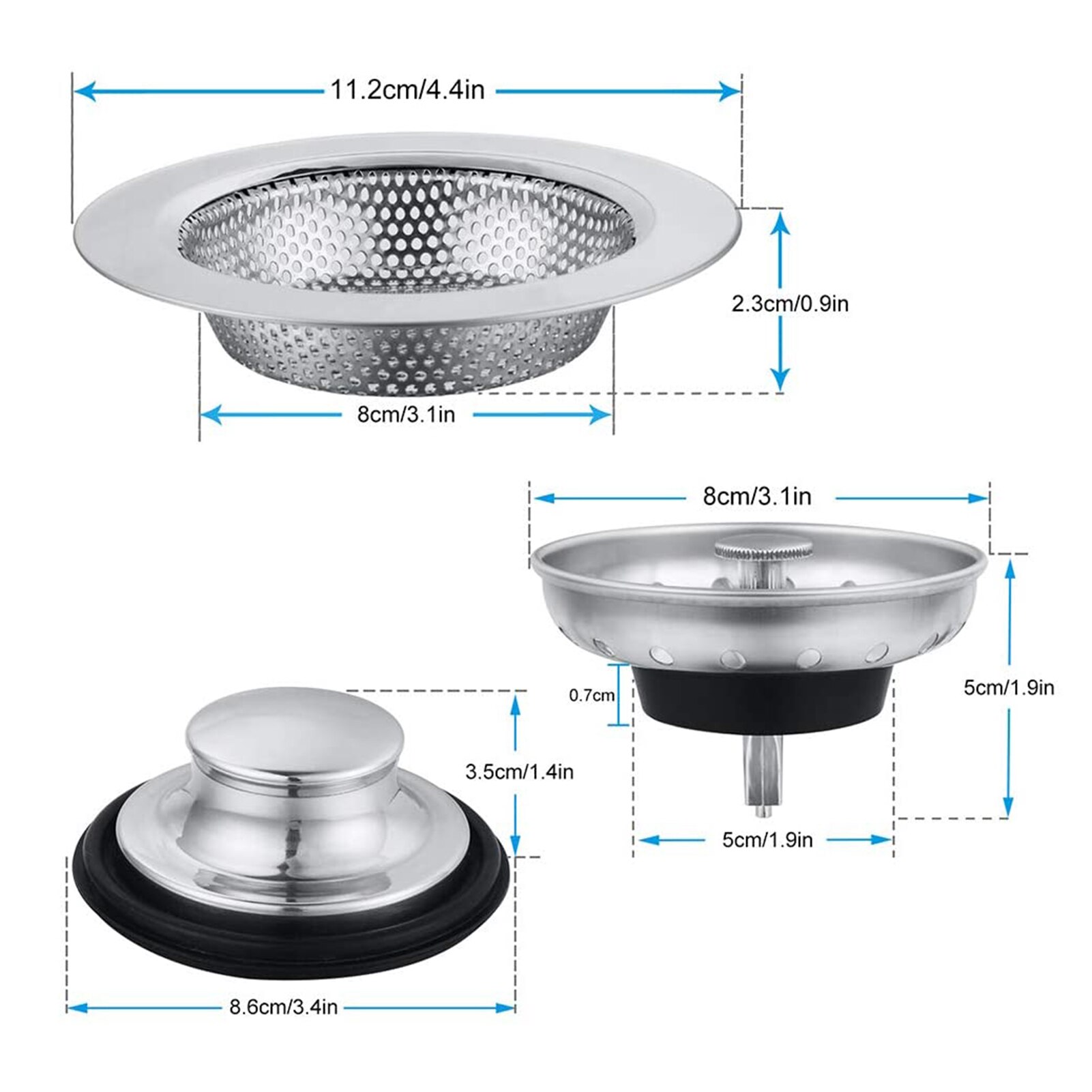 2Pcs Sink Filter Roestvrijstalen Aanrecht Plug Filter Water Aftappen Voorkomen Verstopping Filter Diameter 112Mm 86Mm 80Mm