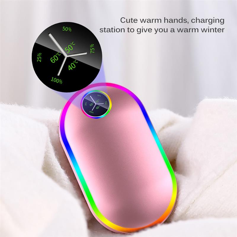 Linterna de masaje móvil USB con pantalla de temperatura, calentador de manos, 7 colores, para calentar al bebé