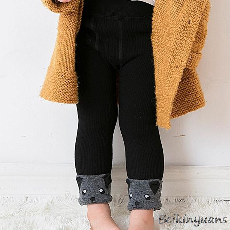 Høst og vinter barn en pluss fløyel varm baby baby leggings dyrehode dreiet bomull barn ni bukser