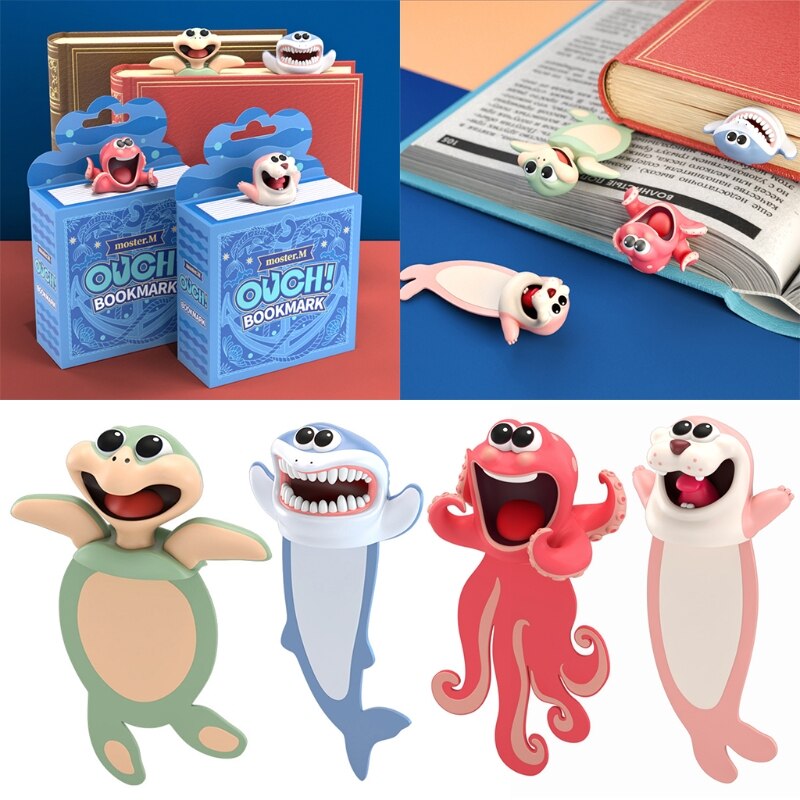 3D Stereo Cartoon Marker Marine Animal Series Bookmarks For Children